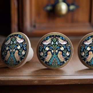 William Morris Birds and Tulips Art Nouveau Ceramic Knob