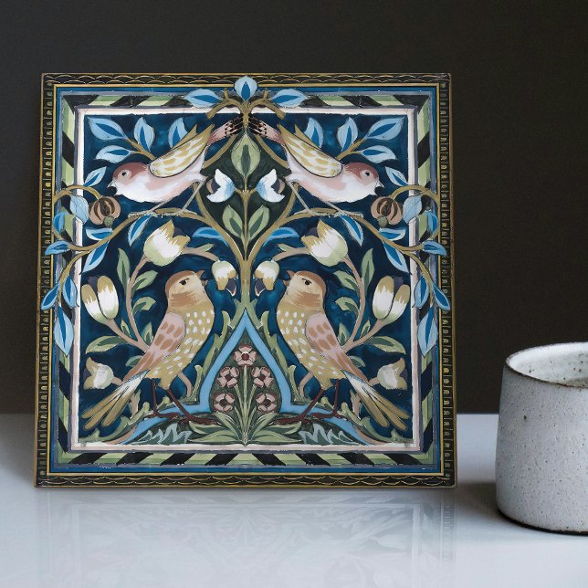 William Morris Birds and Tulips Art Nouveau Ceramic Tile (Creator Uploaded)