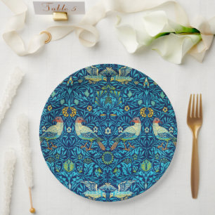 William Morris Birds blue paper plates
