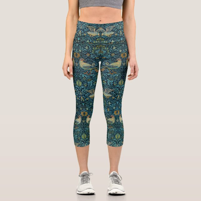 William Morris Birds & Floral Pattern Capri Leggings (Front)