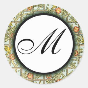 William Morris Birds & Flowers Monogrammed Sticker