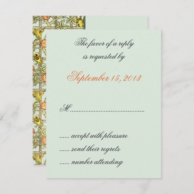 William Morris Birds & Flowers Wedding RSVP Cards (Front/Back)