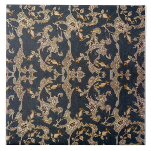 William * Morris Black and Gold Pine Cone Design Ceramic Tile