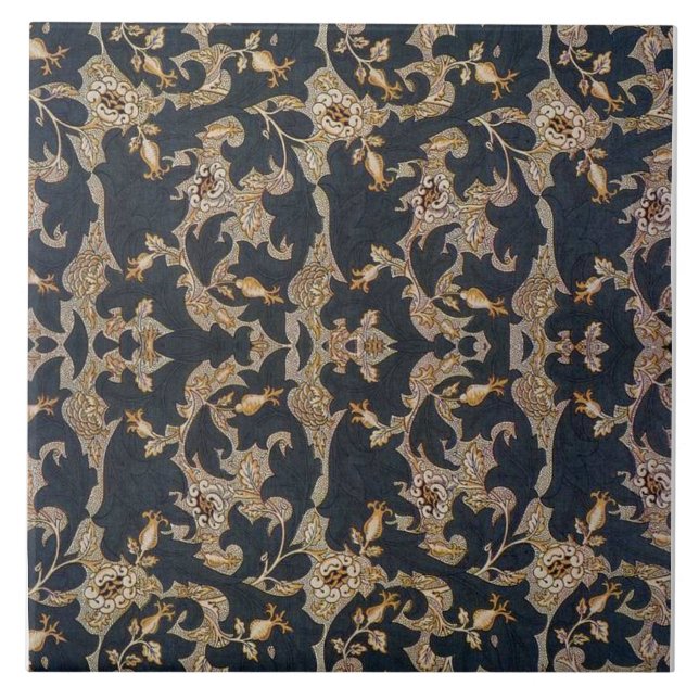 William * Morris Black and Gold Pine Cone Design Ceramic Tile (Front)