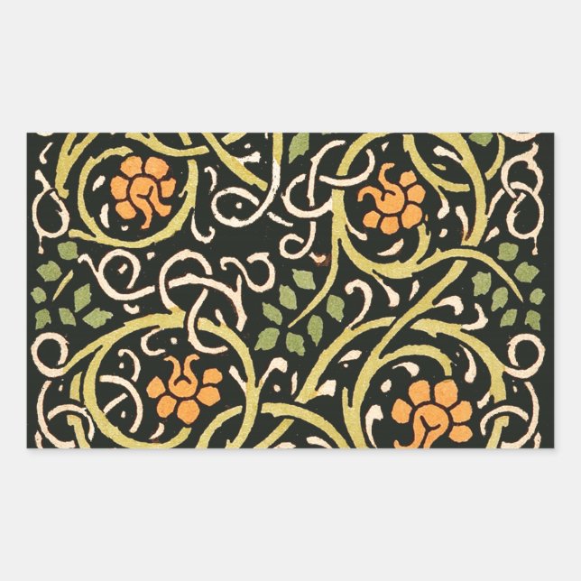 William Morris Black Floral Art Print Design Rectangular Sticker (Front)