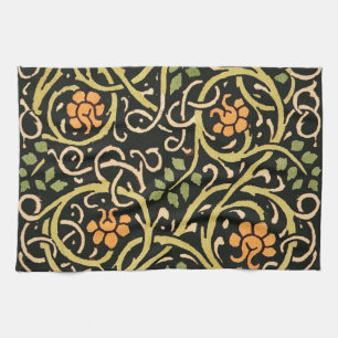 William Morris Black Floral Art Print Design Tea Towel
