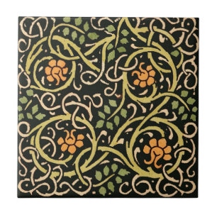 William Morris Black Floral Art Print Design Tile