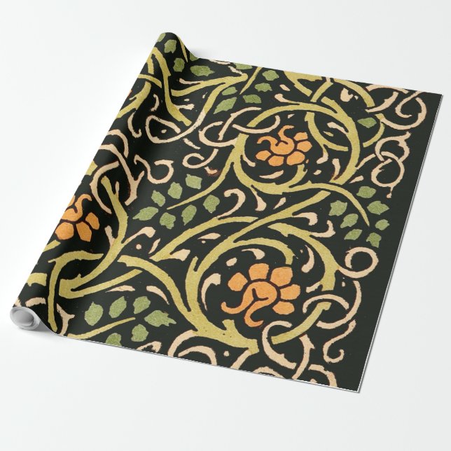 William Morris Black Floral Art Print Design Wrapping Paper (Unrolled)