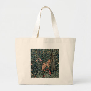 William Morris Black Floral Art Print fox botanica Large Tote Bag