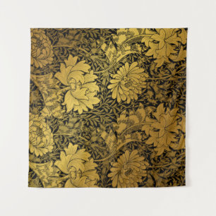 William Morris Black & Gold Chrysanthemum Floral  Tapestry