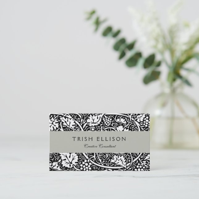 William Morris Black White Grape Vine Business Card (Standing Front)