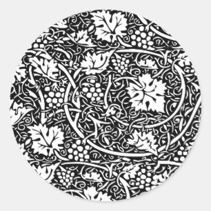 William Morris Black White Grape Vine Classic Round Sticker
