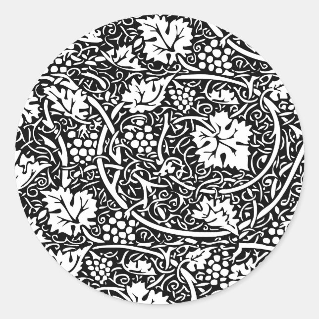 William Morris Black White Grape Vine Classic Round Sticker (Front)