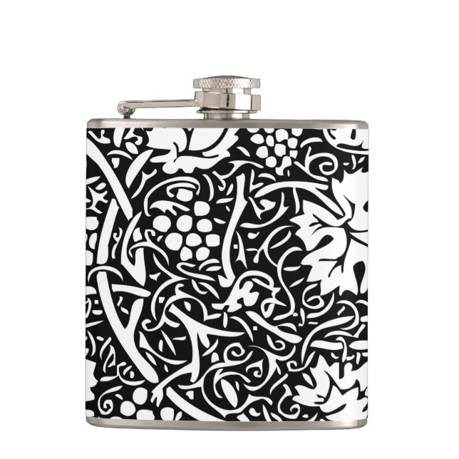William Morris Black White Grape Vine Hip Flask (Front)