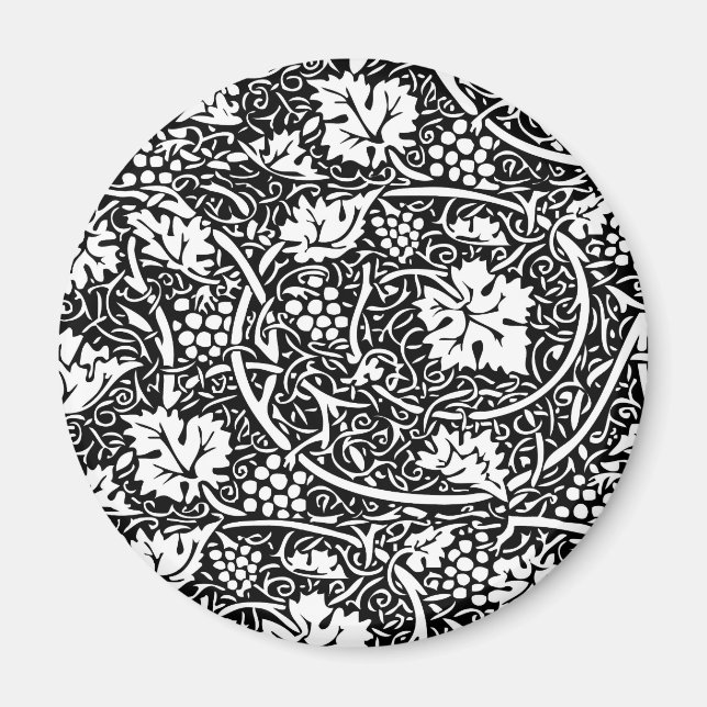 William Morris Black White Grape Vine Magnet (Front)
