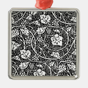 William Morris Black White Grape Vine Metal Ornament