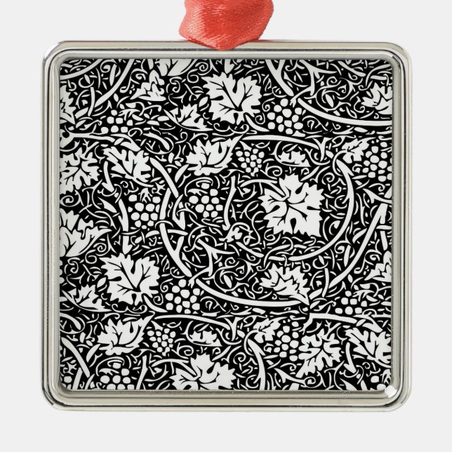 William Morris Black White Grape Vine Metal Ornament (Front)