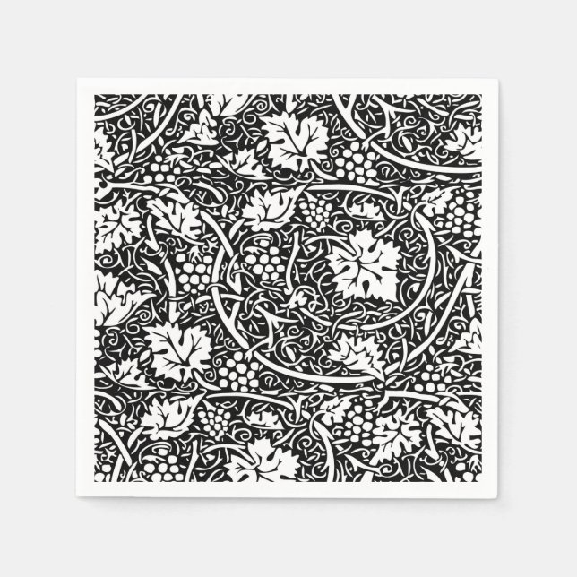 William Morris Black White Grape Vine Napkin (Front)