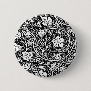 William Morris Black White Grape Vine Pattern 6 Cm Round Badge