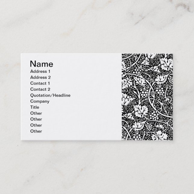 William Morris Black White Grape Vine Pattern Business Card (Front)