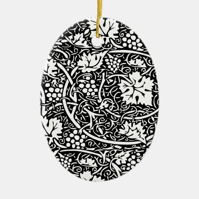 William Morris Black White Grape Vine Pattern Ceramic Tree Decoration (Front)