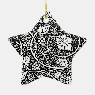 William Morris Black White Grape Vine Pattern Ceramic Tree Decoration