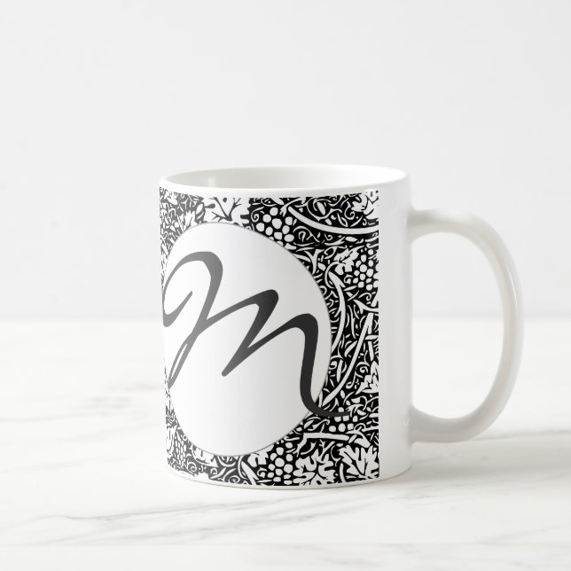 William Morris Black White Grape Vine Pattern Coffee Mug (Right)