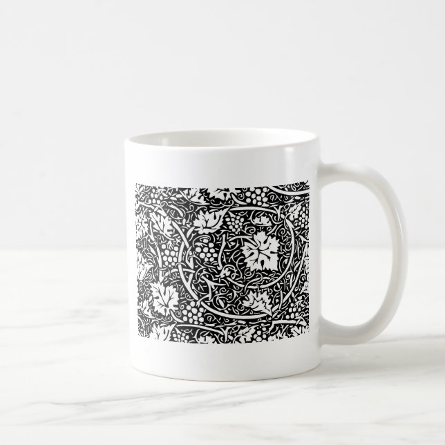 William Morris Black White Grape Vine Pattern Coffee Mug (Right)