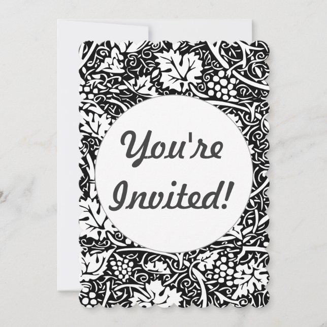 William Morris Black White Grape Vine Pattern Invitation (Front)