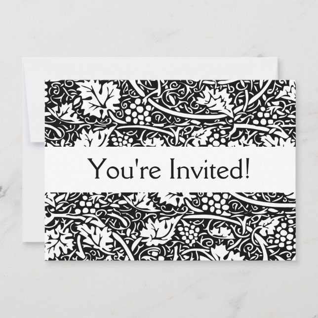 William Morris Black White Grape Vine Pattern Invitation (Front)