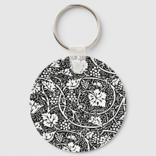 William Morris Black White Grape Vine Pattern Key Ring