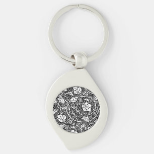 William Morris Black White Grape Vine Pattern Key Ring