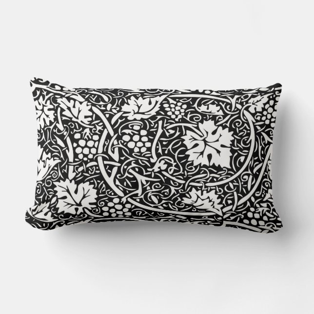 William Morris Black White Grape Vine Pattern Lumbar Cushion (Front)
