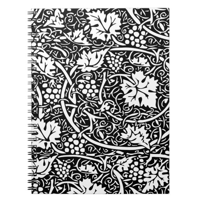 William Morris Black White Grape Vine Pattern Notebook (Front)