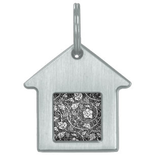 William Morris Black White Grape Vine Pattern Pet ID Tag