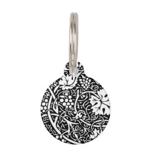 William Morris Black White Grape Vine Pattern Pet Tag