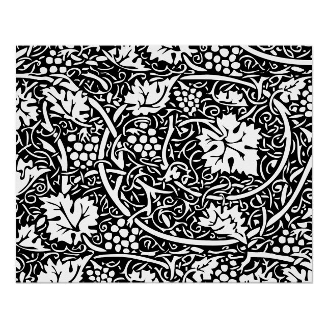 William Morris Black White Grape Vine Pattern Poster (Front)