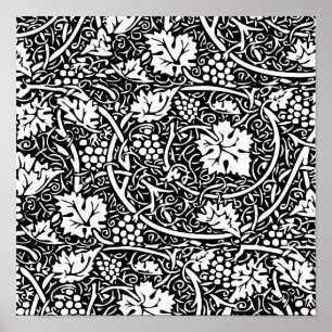 William Morris Black White Grape Vine Pattern Poster