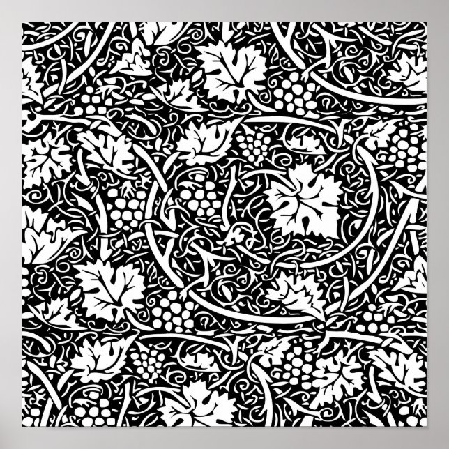 William Morris Black White Grape Vine Pattern Poster (Front)