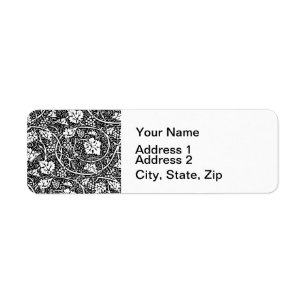William Morris Black White Grape Vine Pattern Return Address Label