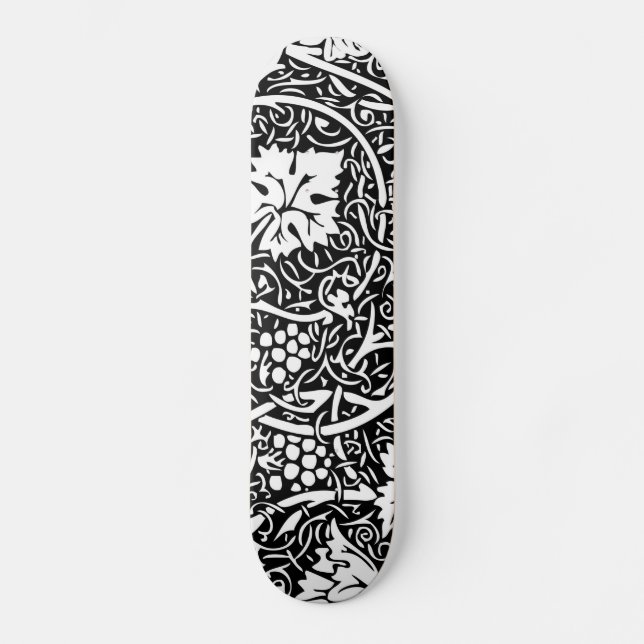 William Morris Black White Grape Vine Pattern Skateboard (Front)