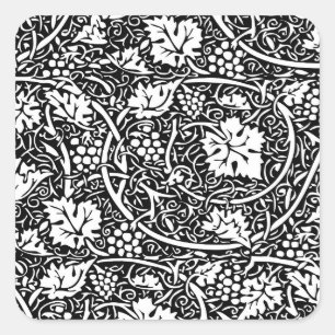 William Morris Black White Grape Vine Pattern Square Sticker