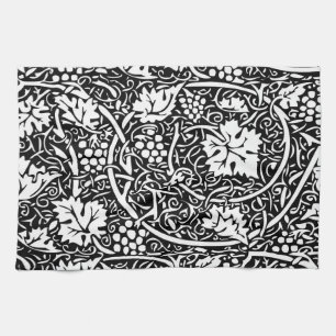 William Morris Black White Grape Vine Pattern Tea Towel