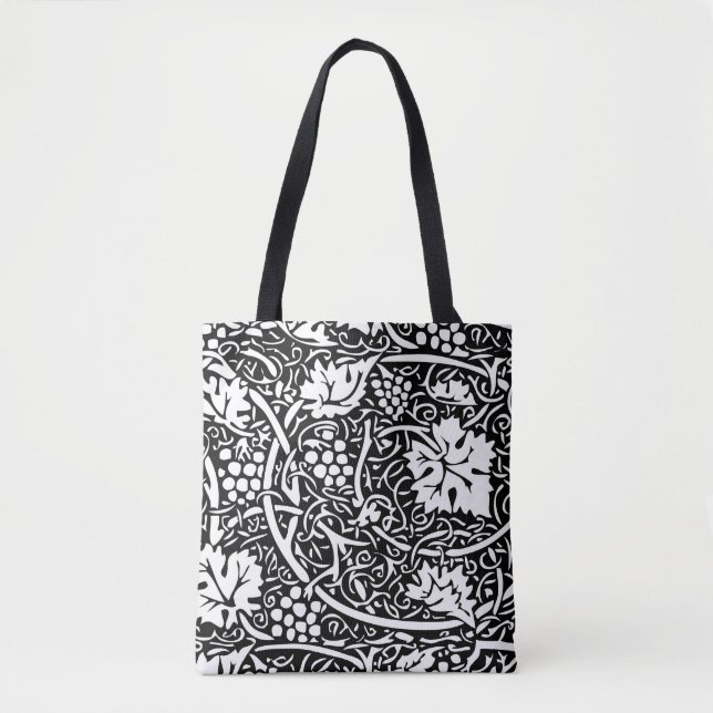 William Morris Black White Grape Vine Pattern Tote Bag (Front)