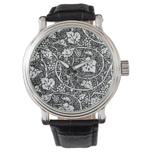 William Morris Black White Grape Vine Pattern Watch