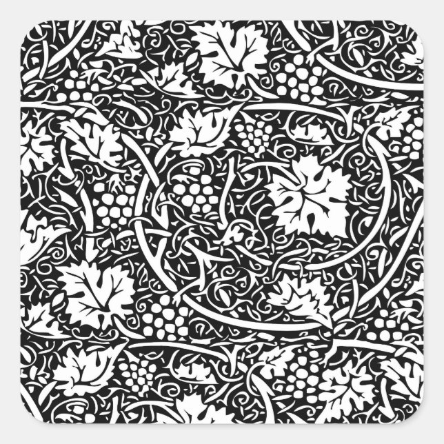 William Morris Black White Grape Vine Square Sticker (Front)
