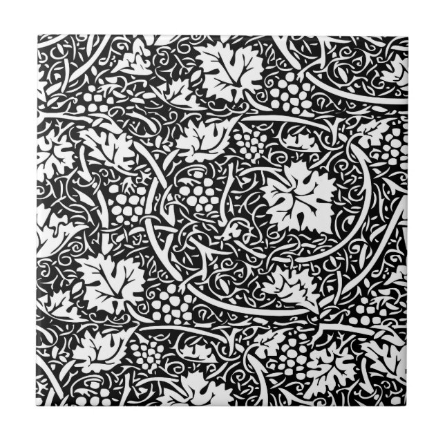 William Morris Black White Grape Vine Tile (Front)