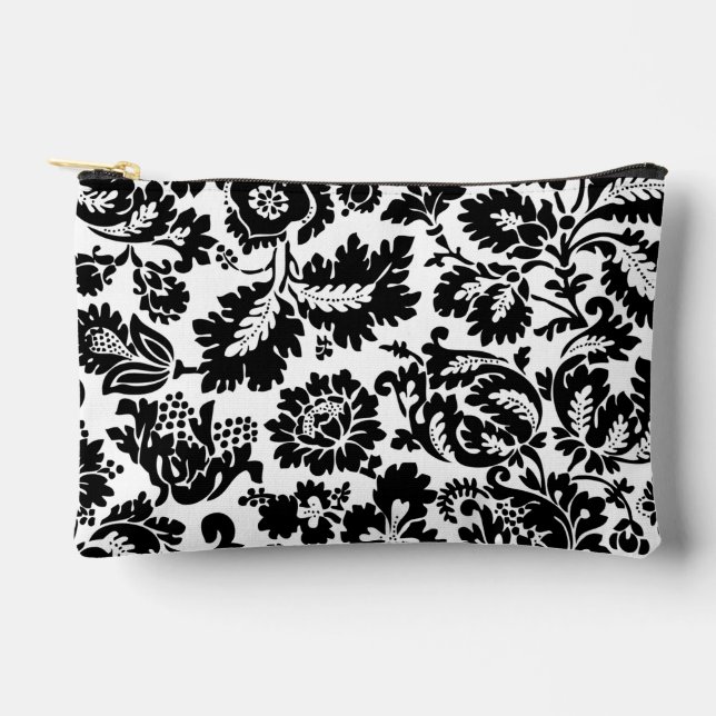 William Morris Black White Venetian Floral Pattern Accessory Pouch (Front)