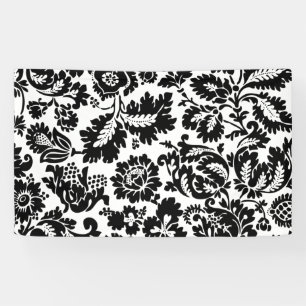 William Morris Black White Venetian Floral Pattern Banner
