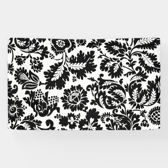 William Morris Black White Venetian Floral Pattern Banner (Horizontal)